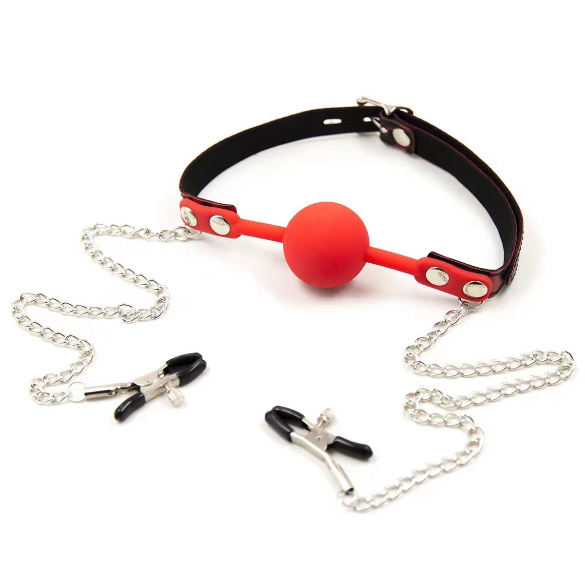 red gag with nipple clamp