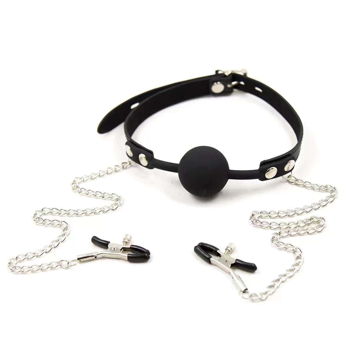 black gag with nipple clamp